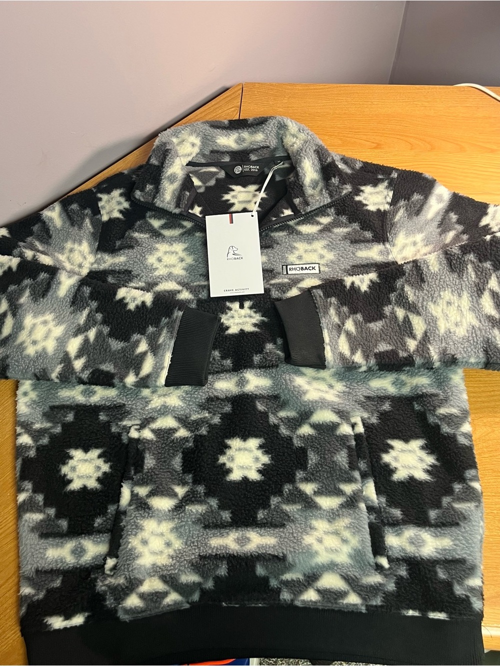 Rhoback The Jackson Summit Fleece Pullover Mens Medium Black Grey Aztec 1/4 Zip